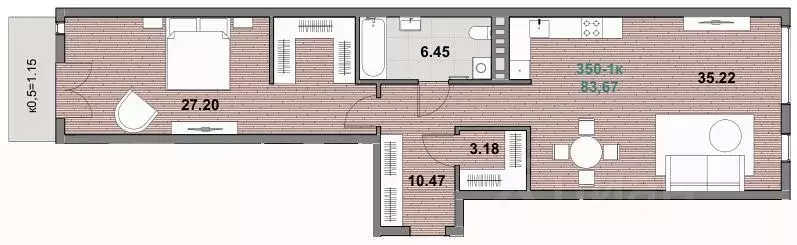 1-к кв. Калининградская область, Зеленоградск ул. Гагарина (82.18 м) - Фото 1