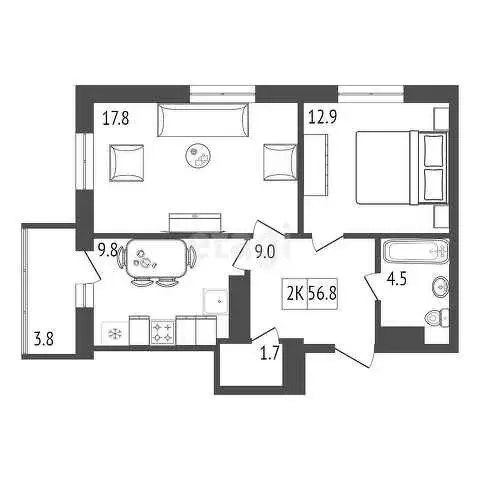 Продаётся 2-к квартира, 56.8 м - Фото 0