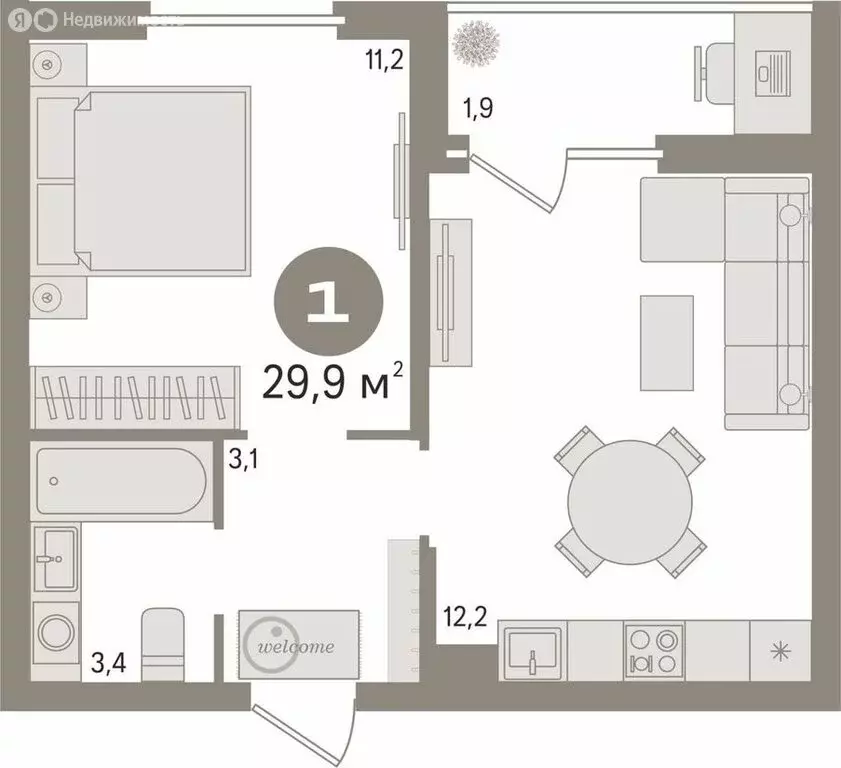 1-комнатная квартира: Екатеринбург, улица Калинина, 59 (31.8 м) - Фото 1