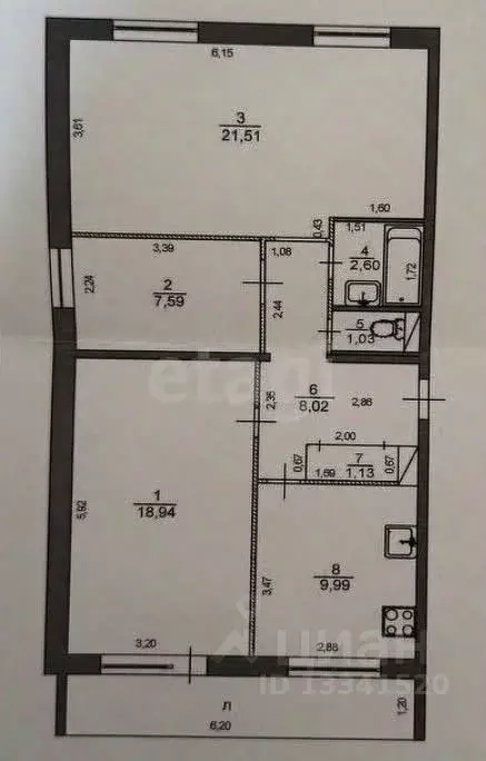 3-к кв. Ульяновская область, Ульяновск ул. Шолмова, 45/1к2 (70.8 м) - Фото 2