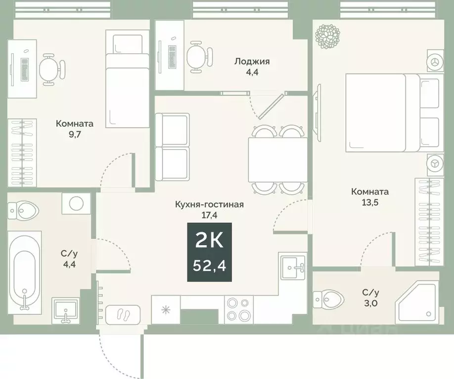 2-к кв. Курганская область, Курган Заозерный жилрайон, 6А мкр, ул. ... - Фото 0