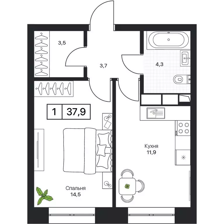 1-комнатная квартира: Пушкино, ЖК Пушкино Град (37.9 м) - Фото 1