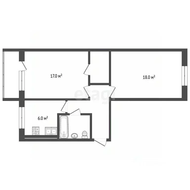 2-к кв. Архангельская область, Архангельск Рейдовая ул., 6 (47.7 м) - Фото 1