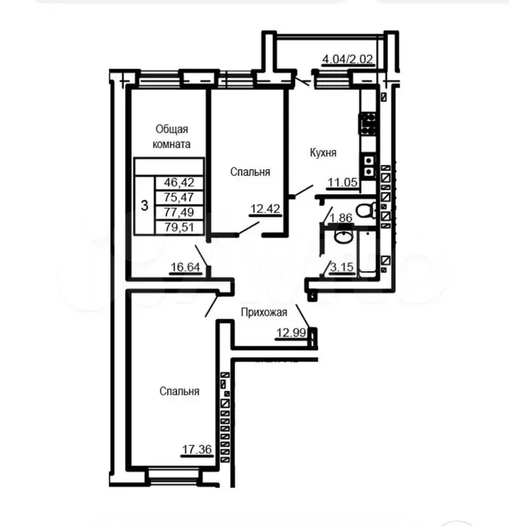 3-к. квартира, 79,5 м, 9/9 эт. - Фото 0