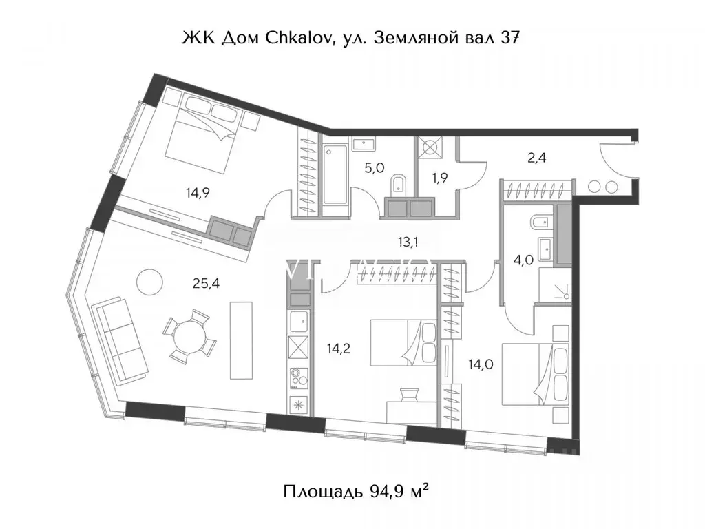 3-к кв. Москва пл. Курского Вокзала, 1 (94.9 м) - Фото 1