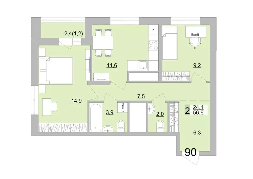 2-комнатная квартира: Екатеринбург, Черкасская улица, 5к3 (56.6 м) - Фото 0