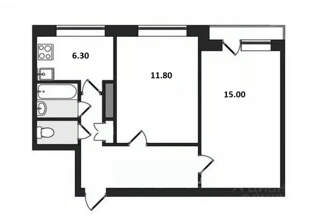 2-к кв. Санкт-Петербург просп. Народного ополчения, 219 (44.0 м) - Фото 1