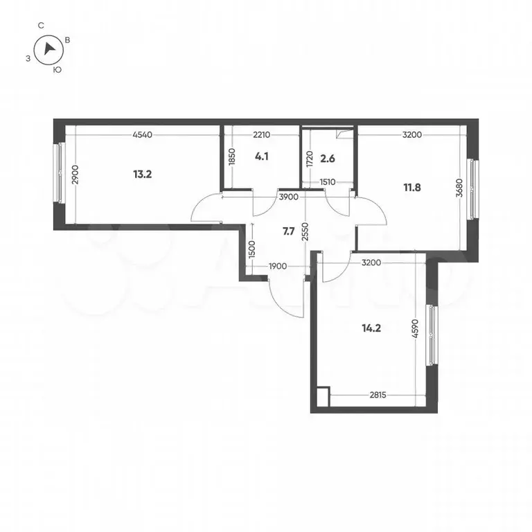2-к. квартира, 53,6 м, 2/12 эт. - Фото 1