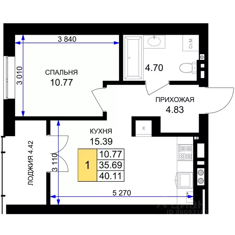 1-к кв. Калининградская область, Гурьевск Включи жилой комплекс (40.11 ... - Фото 1