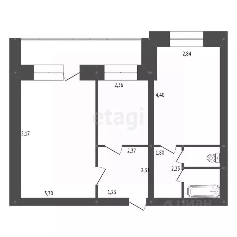 2-к кв. Амурская область, Белогорск ш. Никольское, 23 (47.1 м) - Фото 2