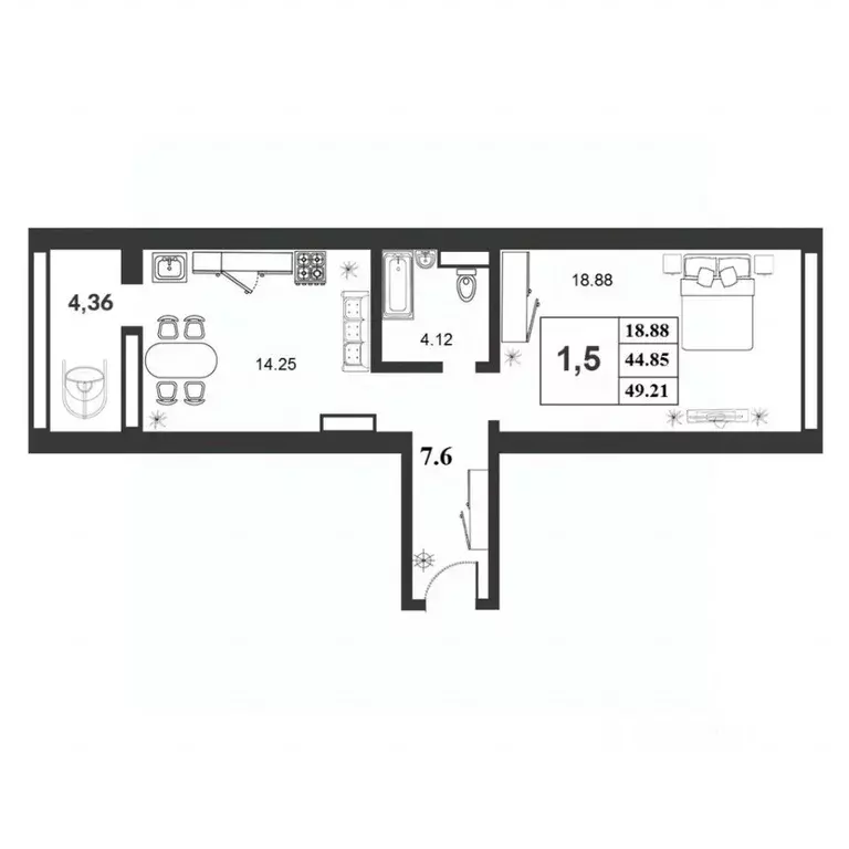 1-к кв. Новгородская область, Великий Новгород 2-й кв-л,  (44.86 м) - Фото 0