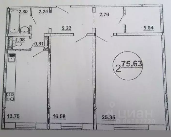 2-к кв. Новосибирская область, Новосибирск ул. В. Высоцкого, 52 (76.3 ... - Фото 2