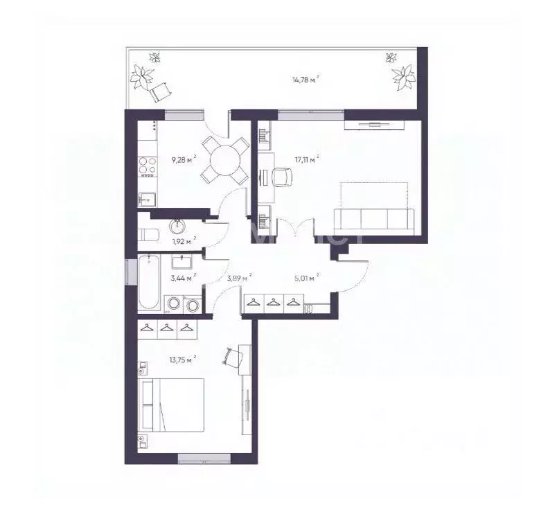 2-к кв. Томская область, Томск Енисейская ул., 35Б (55.3 м) - Фото 1