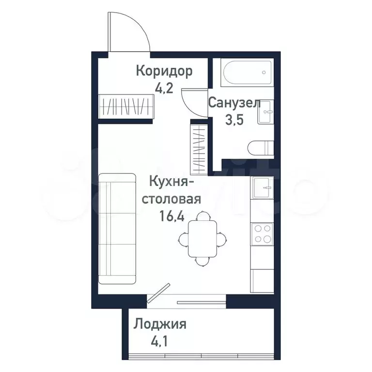 Квартира-студия, 24 м, 2/10 эт. - Фото 0