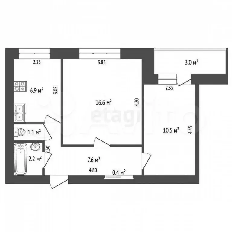 2-к. квартира, 47 м, 9/9 эт. - Фото 0
