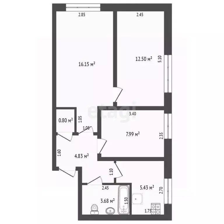 3-к кв. Тюменская область, с. Ярково ул. Строителей, 8 (51.4 м) - Фото 2
