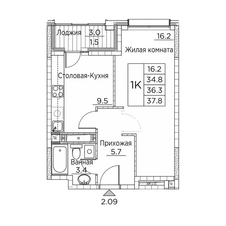 1-к кв. Приморский край, Владивосток ул. Расула Гамзатова, 7к2 (37.8 ... - Фото 1