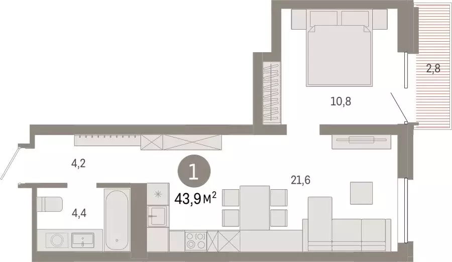 1-комнатная квартира: Екатеринбург, переулок Ритслянда, 15 (43.89 м) - Фото 1