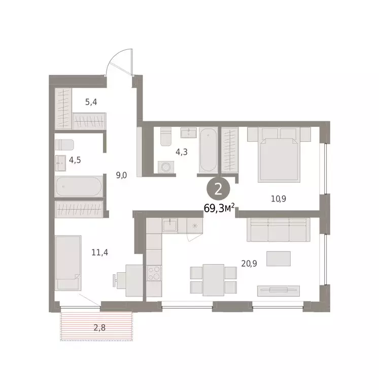 2-комнатная квартира: Екатеринбург, жилой район Уктус, ЖК Шишимская ... - Фото 1