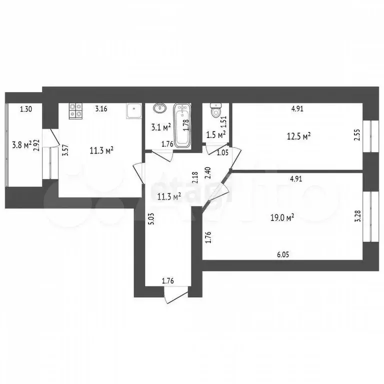 2-к. квартира, 58,7 м, 8/9 эт. - Фото 1