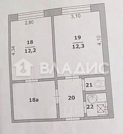 2-к кв. Белгородская область, Белгород ул. Горького, 60 (35.2 м) - Фото 2