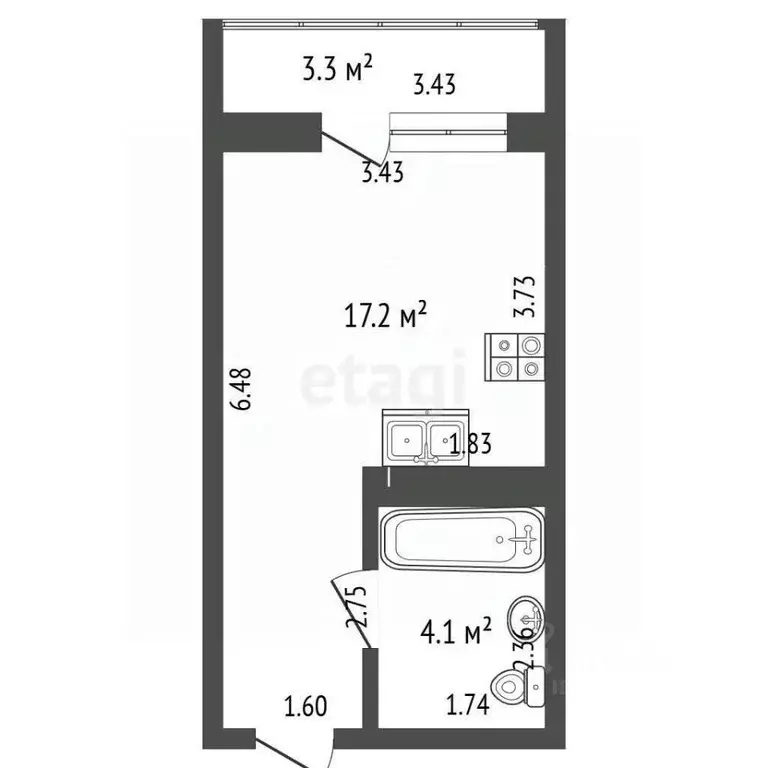 Студия Ростовская область, Ростов-на-Дону ул. Ткачева, 9 (25.0 м) - Фото 2
