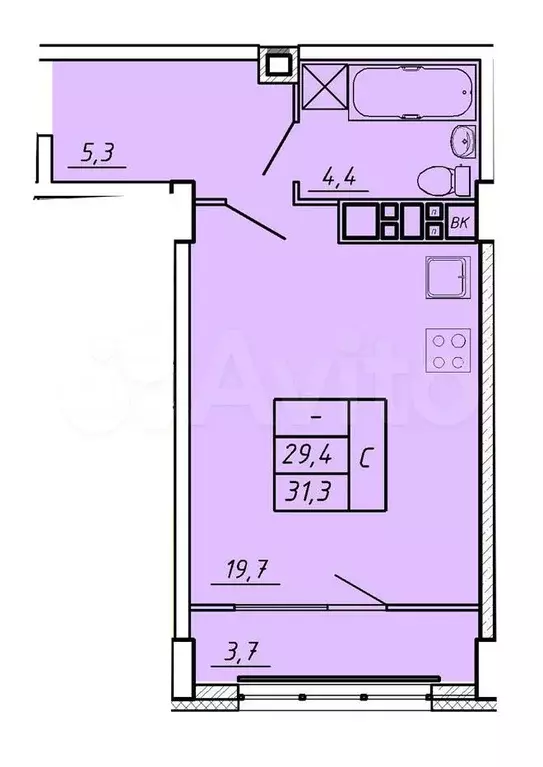 Квартира-студия, 31,3 м, 5/17 эт. - Фото 0