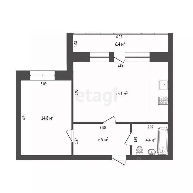1-к кв. Тюменская область, Тюмень Кремлевская ул., 102 (49.3 м) - Фото 1