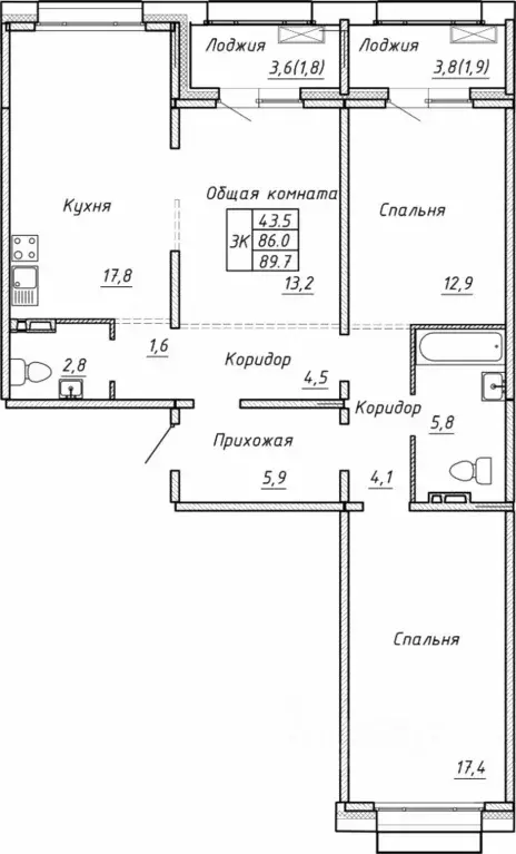 Свободной планировки кв. Новосибирская область, Новосибирск  (89.7 м) - Фото 0
