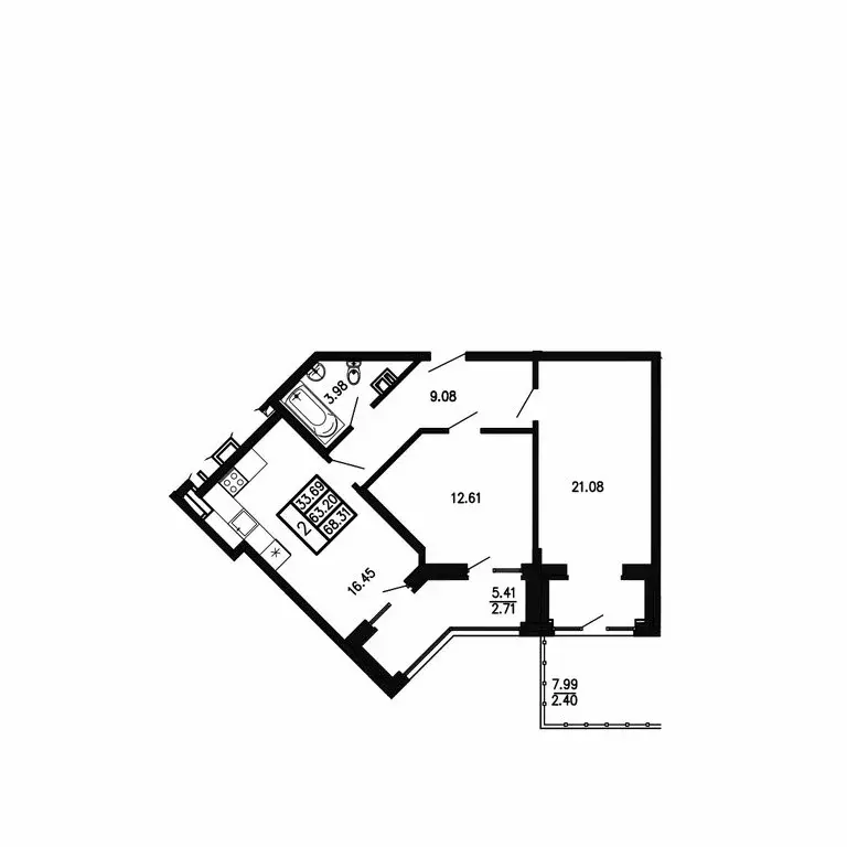 2-комнатная квартира: Приморский, ЖК Просторы Крыма (68.31 м) - Фото 1
