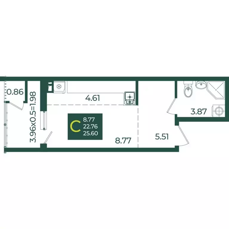 Квартира-студия: Краснодар, микрорайон Образцово (25.6 м) - Фото 1