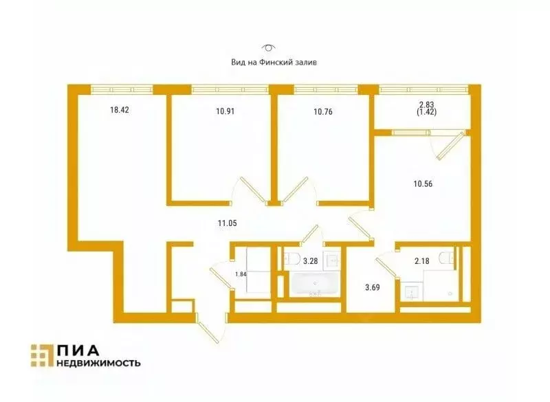 3-к кв. Санкт-Петербург просп. Крузенштерна, 13 (74.11 м) - Фото 1