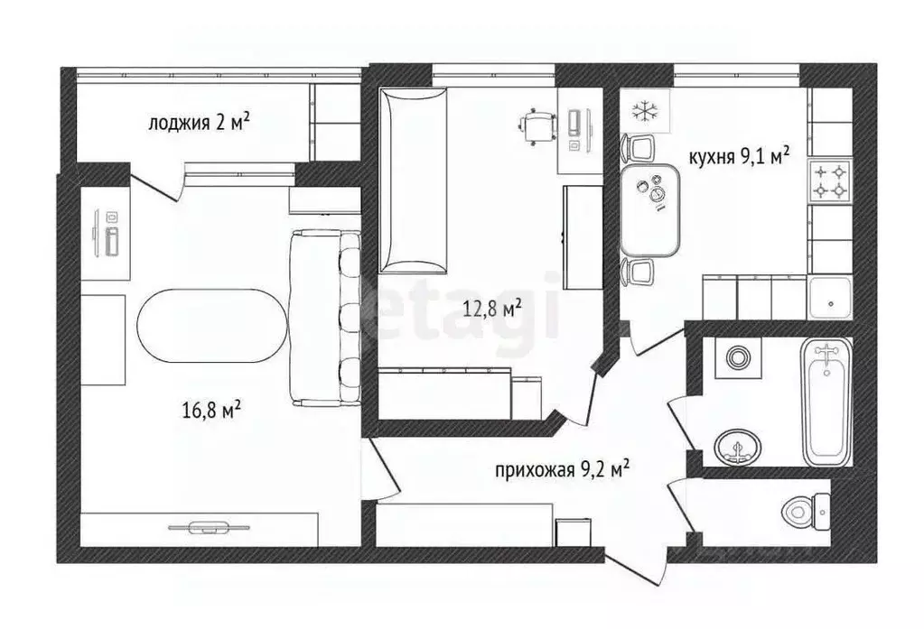 2-к кв. Белгородская область, Белгородский район, Северный городское ... - Фото 2