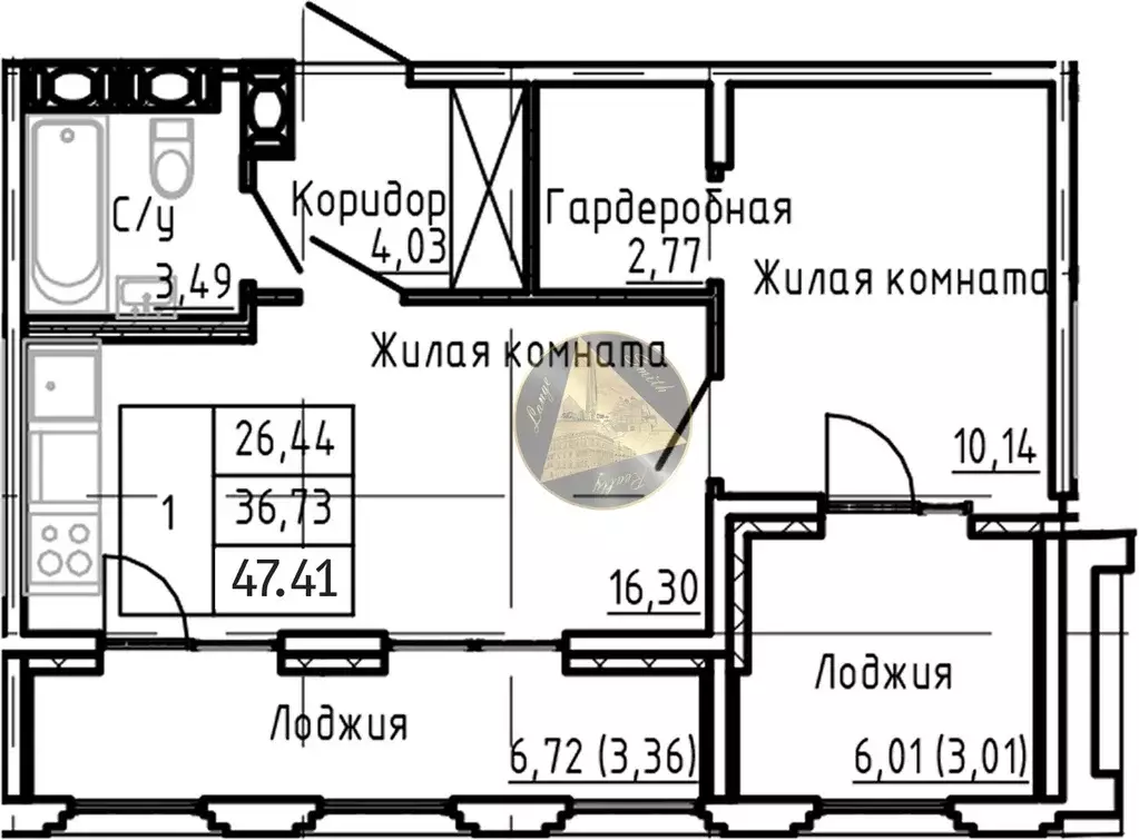 Продаётся 1-к квартира, 47.41 м - Фото 1