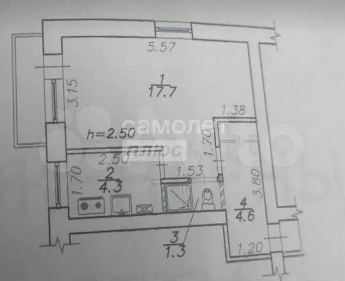 1-к. квартира, 30 м, 4/4 эт. - Фото 0