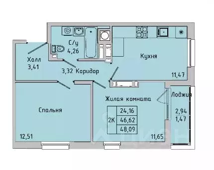 2-к кв. Ростовская область, Батайск ул. Ушинского, 27Ак2 (48.09 м) - Фото 0