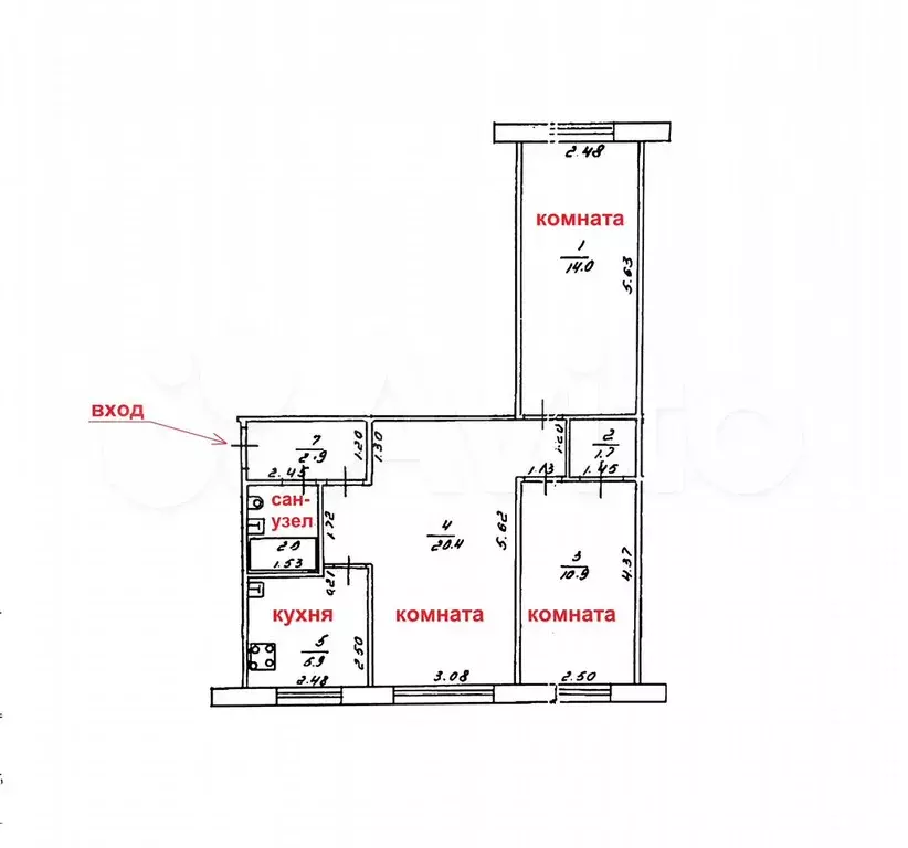 3-к. квартира, 59 м, 1/5 эт. - Фото 0