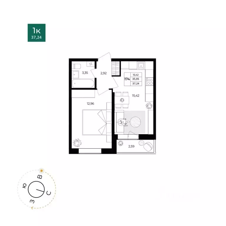 1-к кв. Ярославская область, Ярославль Северный жилрайон, 15-й мкр, 1 ... - Фото 0