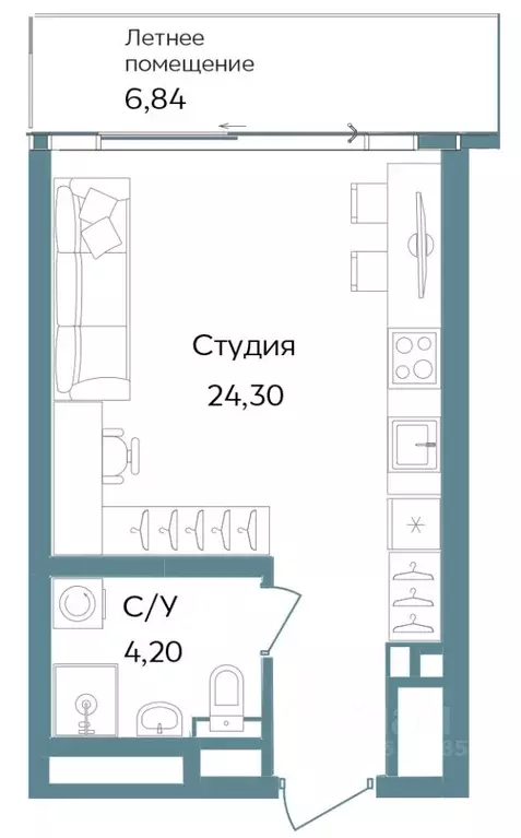 Студия Крым, Саки ул. Морская (35.34 м) - Фото 0