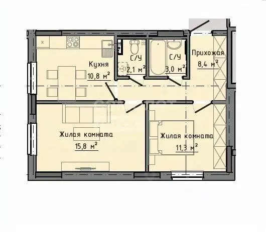 2-к кв. удмуртия, ижевск нагорная ул, 52 (52.3 м) - Фото 1