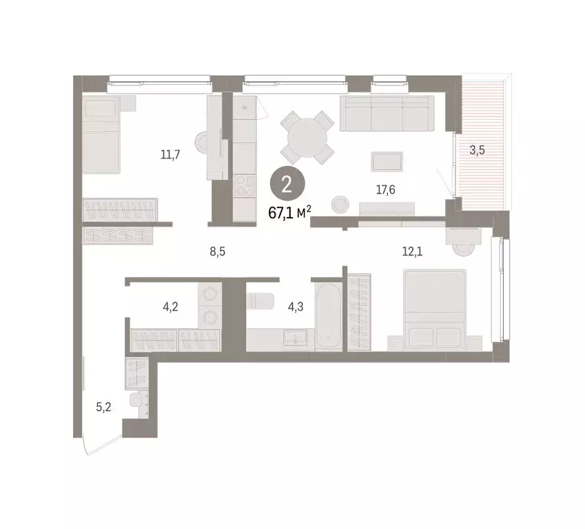 2-комнатная квартира: Челябинская область, Сосновский муниципальный ... - Фото 2