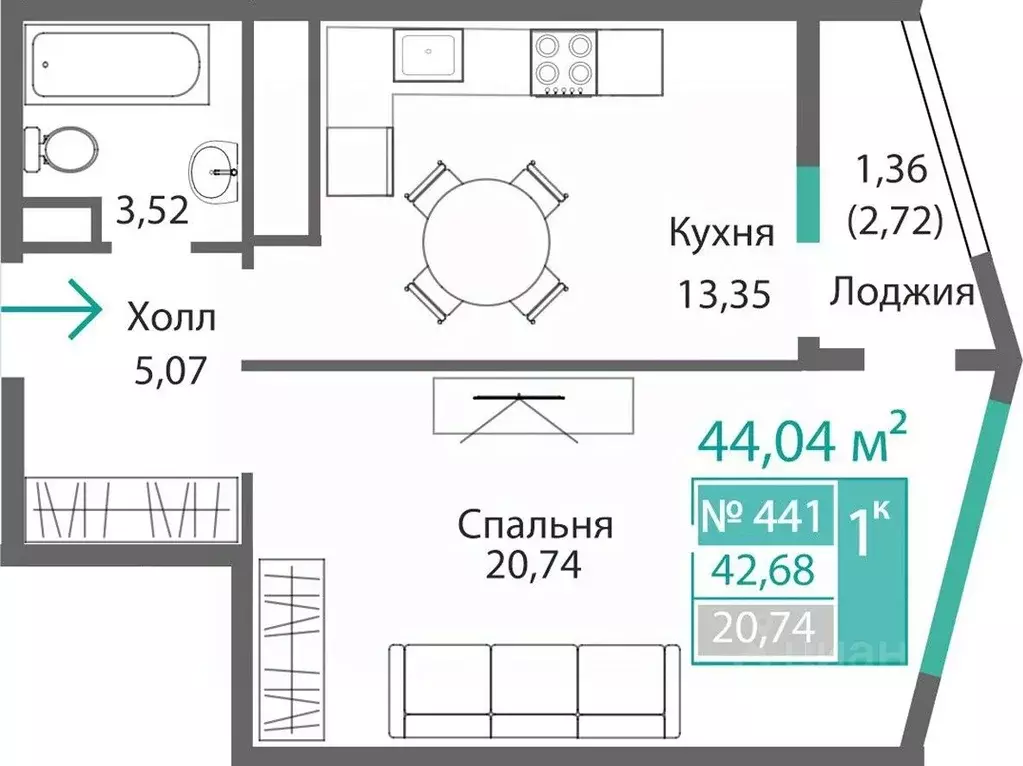 1-к кв. Крым, Симферополь Крымская роза мкр,  (44.04 м) - Фото 0