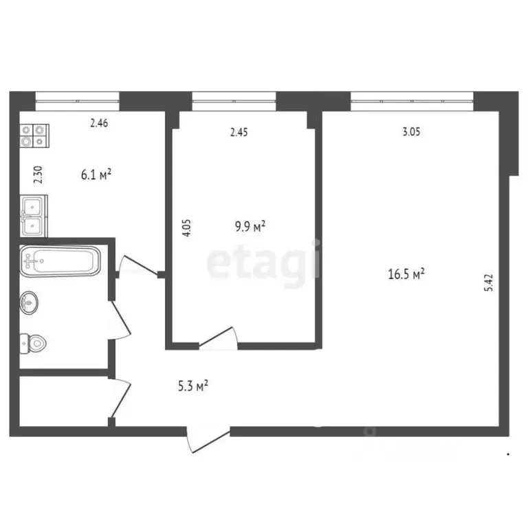 2-к кв. Архангельская область, Архангельск проезд Приорова, 1 (42.9 м) - Фото 2