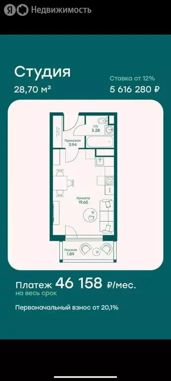 Квартира-студия: село Перхушково, микрорайон Равновесие, 8 (28 м) - Фото 1