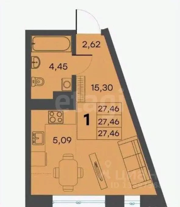 Студия Тверская область, Тверь ул. 2-я Красина, 64 (27.6 м) - Фото 2