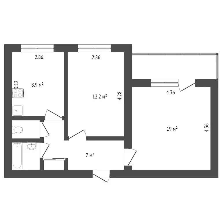 2-комнатная квартира: Ачинск, 1-й Юго-Восточный микрорайон, 16 (52.7 ... - Фото 1