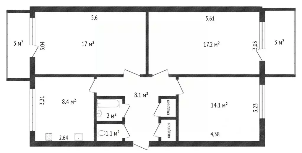 3-к кв. Калужская область, Калуга ул. Кибальчича, 26 (69.3 м) - Фото 2