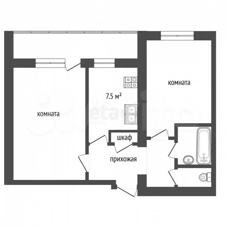 2-к. квартира, 49,4 м, 5/9 эт. - Фото 0