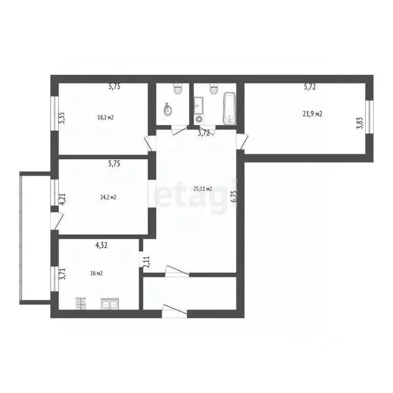 3-к кв. Тюменская область, Тюмень ул. Демьяна Бедного, 83к1 (112.7 м) - Фото 2