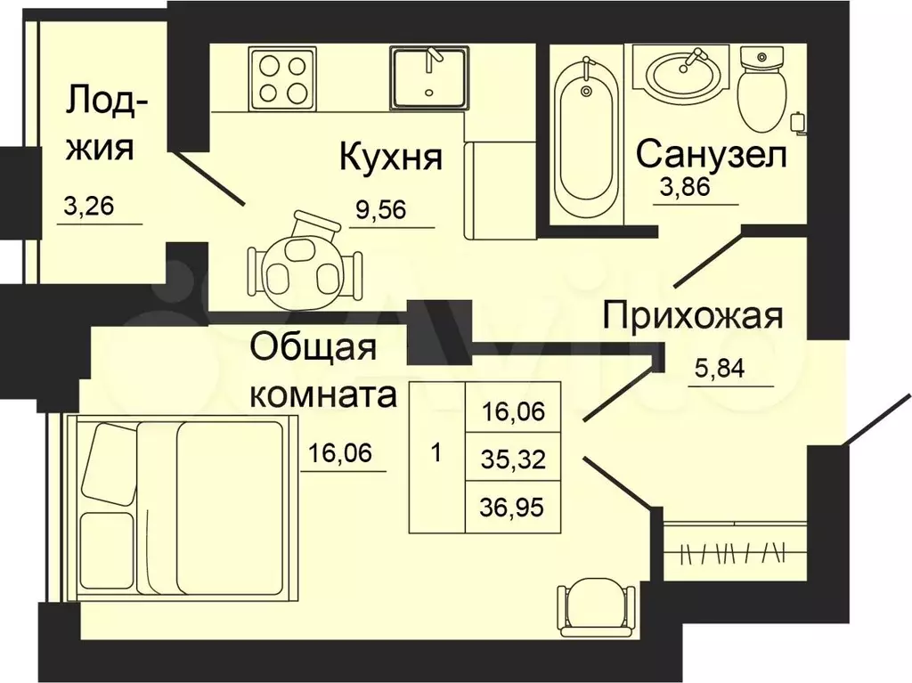 1-к. квартира, 37 м, 18/24 эт. - Фото 1